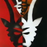 Maske rot-schwarz-weiss gespiegelt